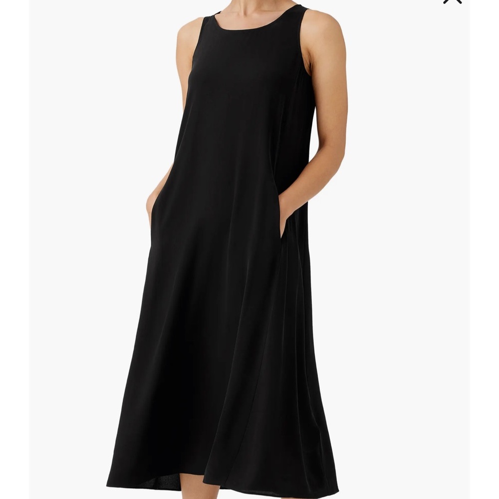 Eileen Fisher Silk Black Midi Dress